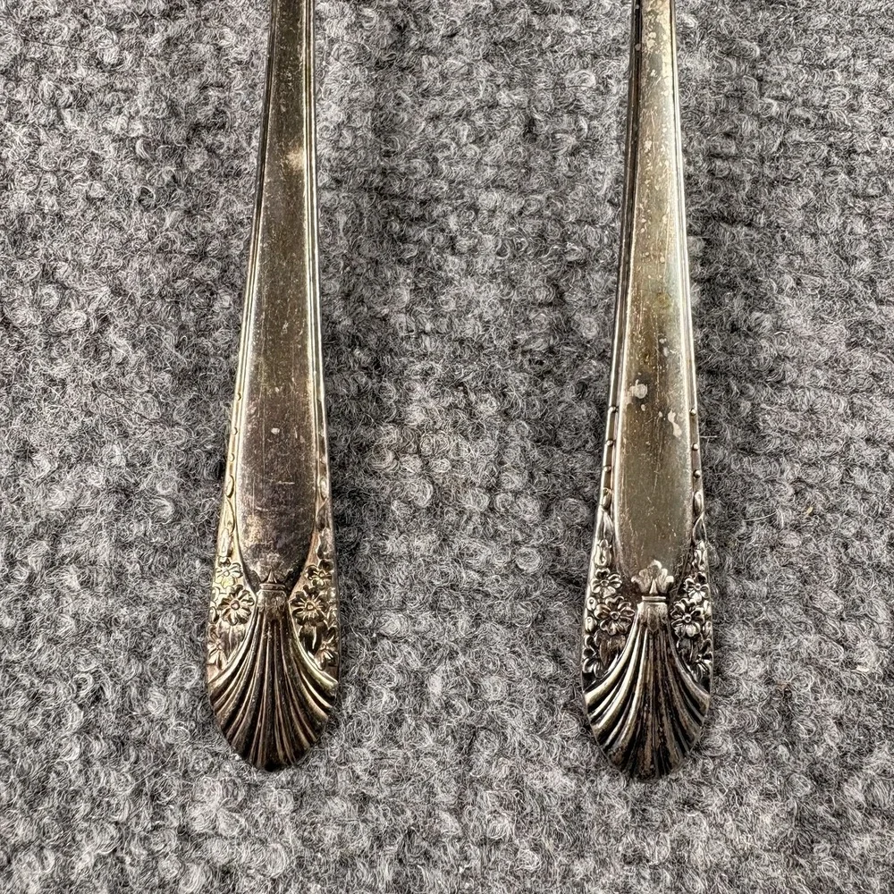 2 Vintage International Silver Radiance Meat Serving Fork Crown Silverplate 8.5
